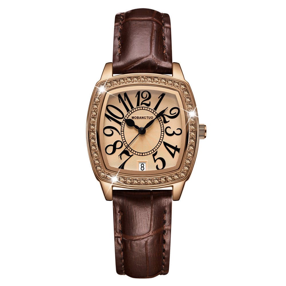 Relógio de pulso Xiaohongshu Retro novo estilo genuíno senhoras relógio pulseira diamante calendário quartzo à prova dwa