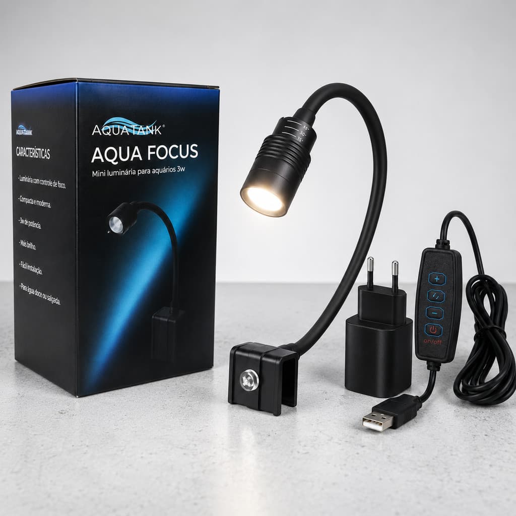 Mini Luminária Bivolt 3w Aqua Focus COB LED para Aquário Pequeno Beteira Plantado Aquatank Original