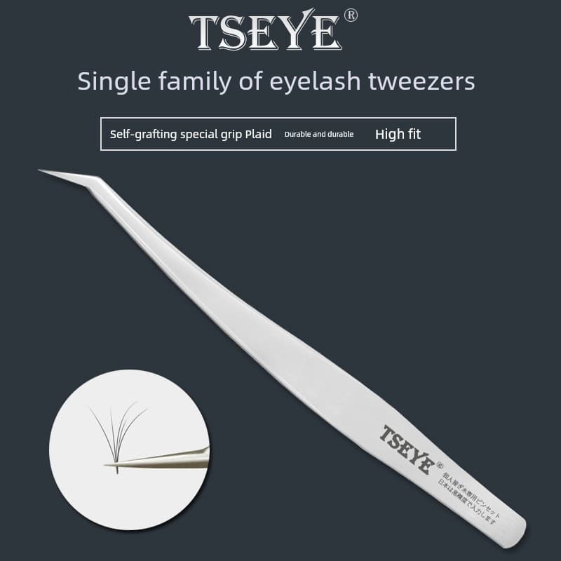 Pinça para cílios postiços com cotovelo único TSEYE para iniciantes