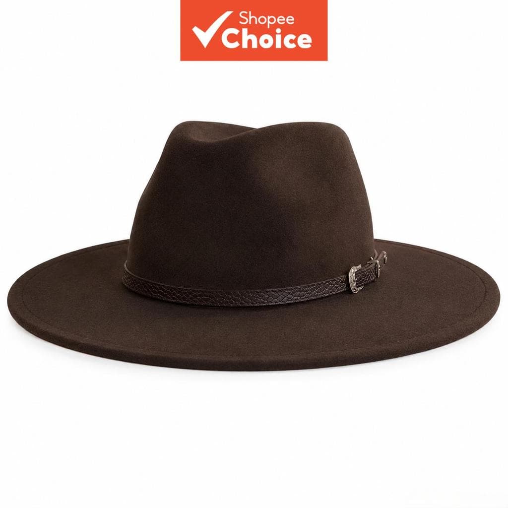 Chapéu Fedora De Lã De Aba Larga Marrom Café Feminino , Cinto De Couro Com Textura De Cobra , Costurada , Feltro Macio V