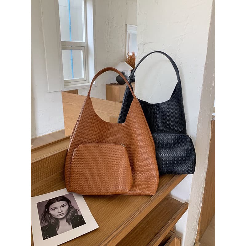 （9026）Kit / Bolsa feminina de grande capacidade, design simples e casual, feita de couro macio, bolsa de ombro