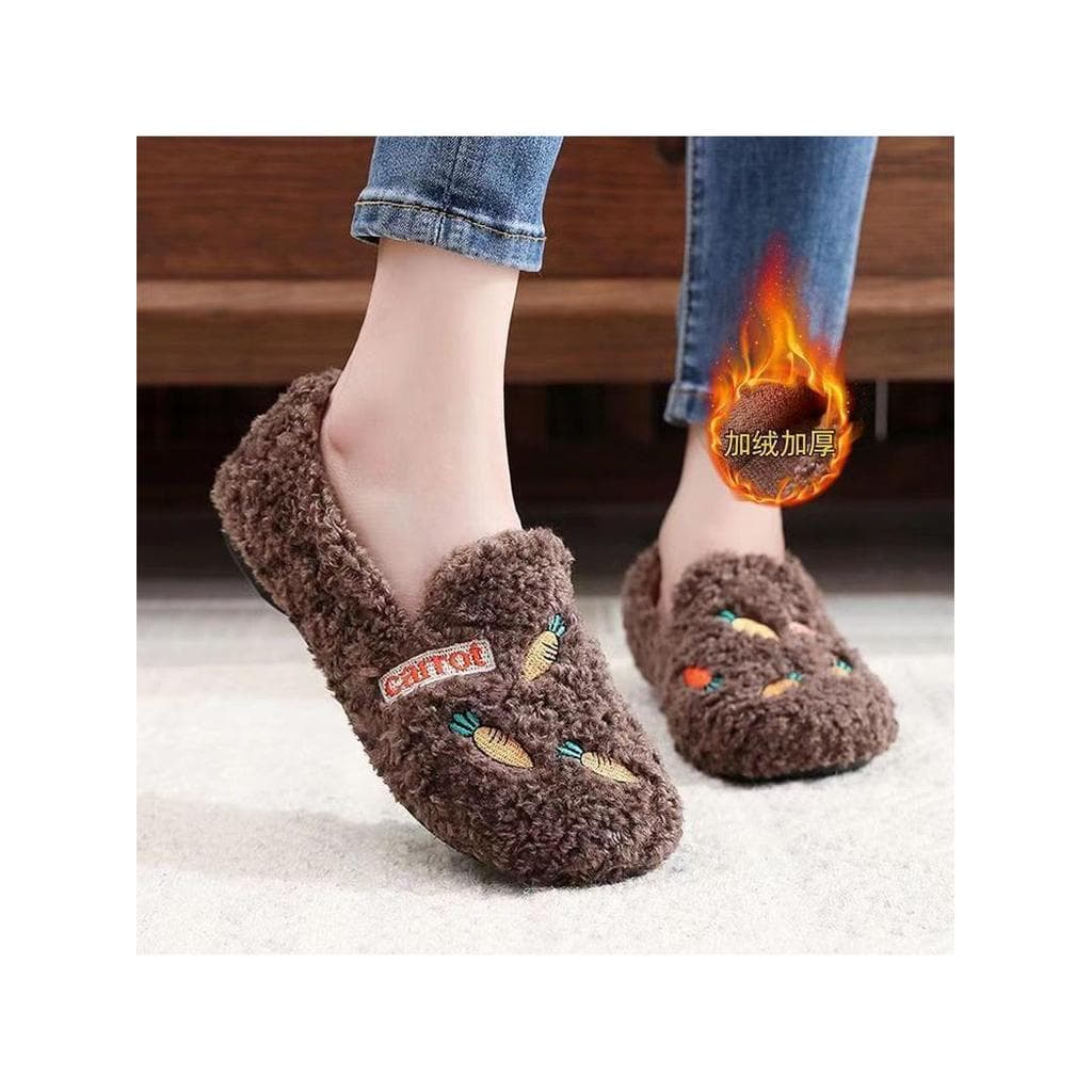 Inverno feminino algodão pelúcia sapatos de pelúcia antiderrapante engrossado ervilhas sapatos de algodão meia-idade mãe