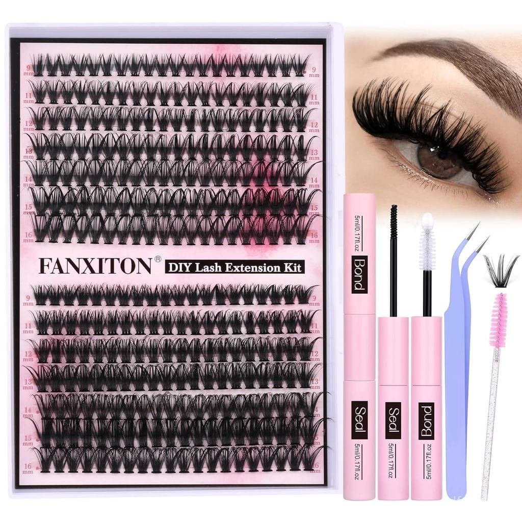 Kit de Extensão de Cílios Individuais DIY FANXITON, Cílios em Cluster de Volume Espesso 40D+50D Curvatura D, 280 Peças d