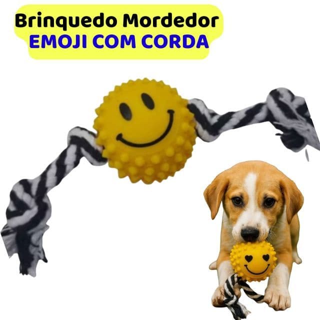 Mordedor Bolinha Cravo Emoji com Corda para Cães