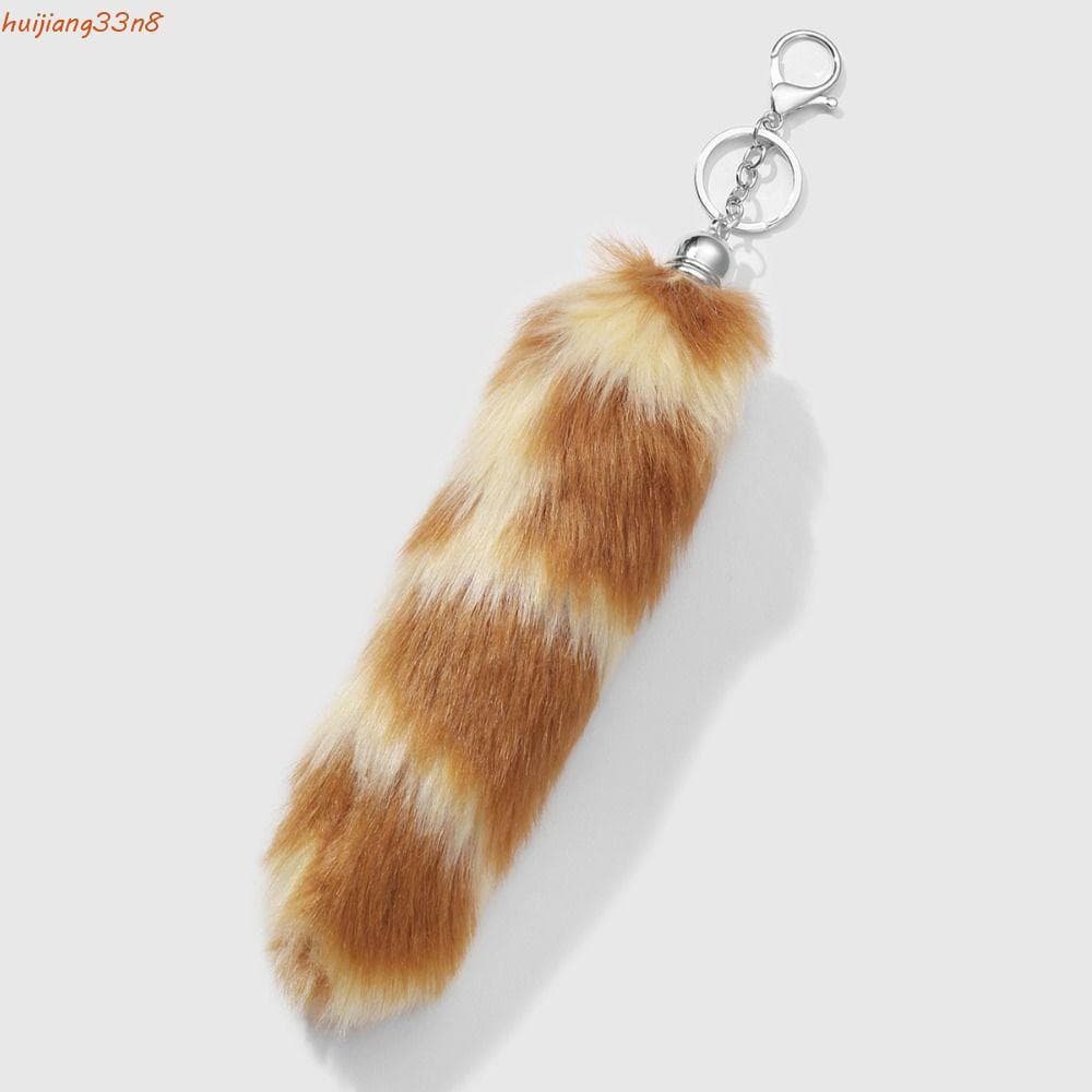 HUIJIANG Pingente De Cauda De Pele , Chaveiro De Suspensão Ornamento De Cabelo Longo , Porta-Chaves Bonito Pelúcia DIY