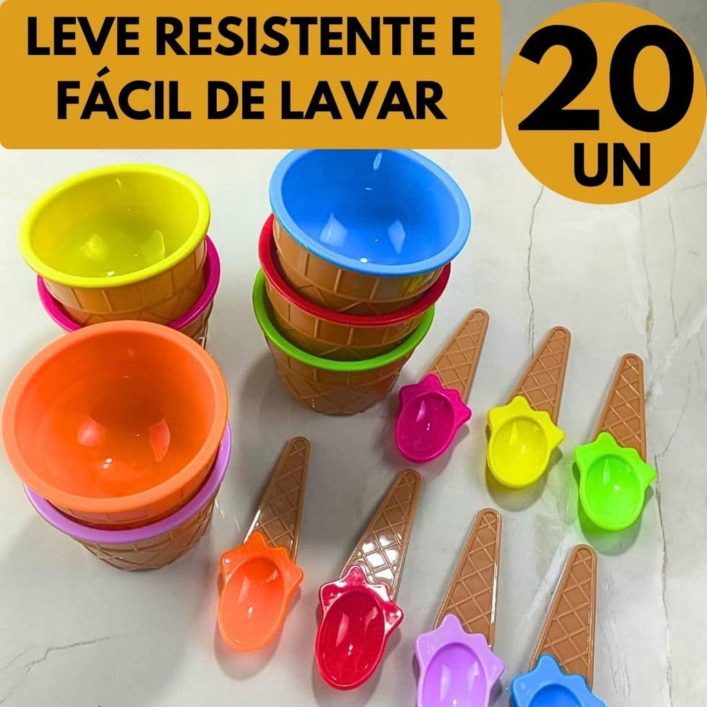 Kit 20 Tigelas para Sorvete Sem BagunçaSorvete Não Derrama Prático Festa Casa Família Sorveteria