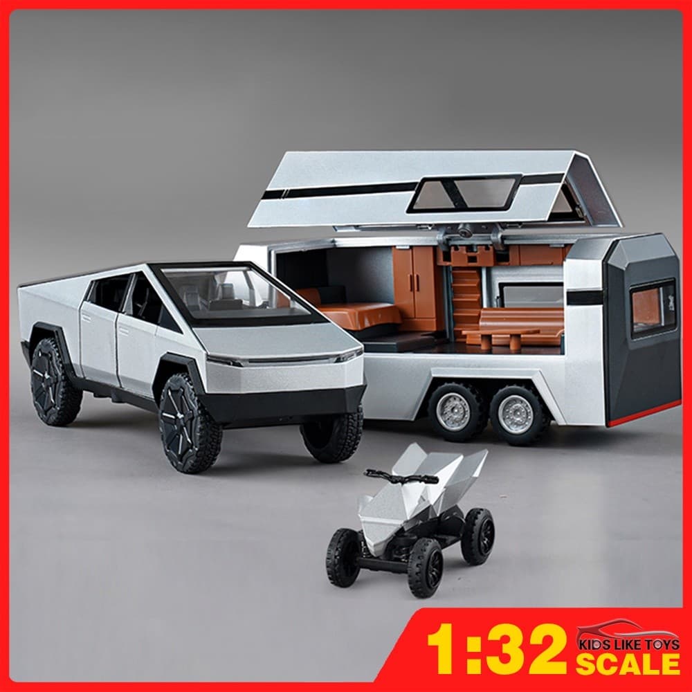 KLT 1 : 32 Tesla Cybertruck Captador RV Liga De Metal Carro De Brinquedo Modelo Fundido Veículo Para Meninos Efeitos De