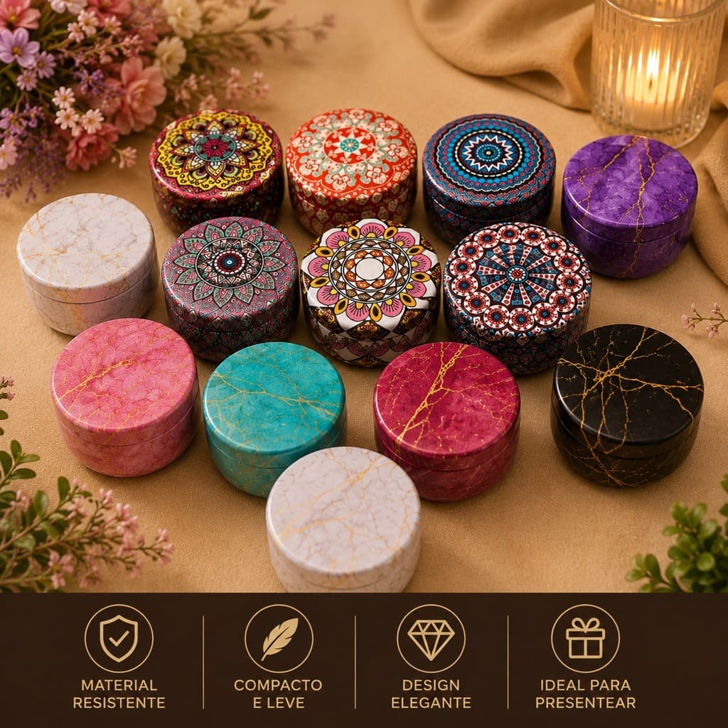 Velas Aromáticas Latas Estampas Indianas, Mandalas E Marmorizadas - 60g Cores Aleatórias
