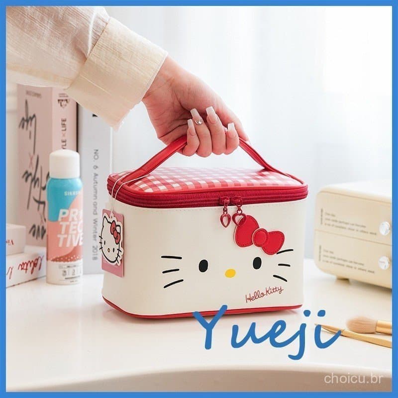 Sanrio Bolsa Cosmética Fofa Cinnamoroll Hello Kitty Kuromi Portátil De Grande Capacidade Para Armazenamento De Viagem