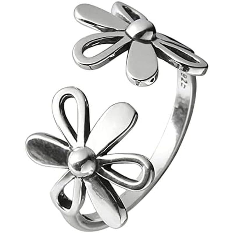 Dtja Daisy Flower 925 Prata Esterlina Anel Aberto Ajustável Para Mulheres Meninas Hipoalergênico Expansível Declaração D