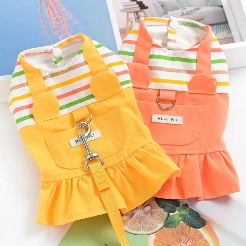 Roupa para Cães SNAG, Vestido de Primavera/Verão para Cães Pequenos e Gatos, Saia Listrada com Pingente de Urso