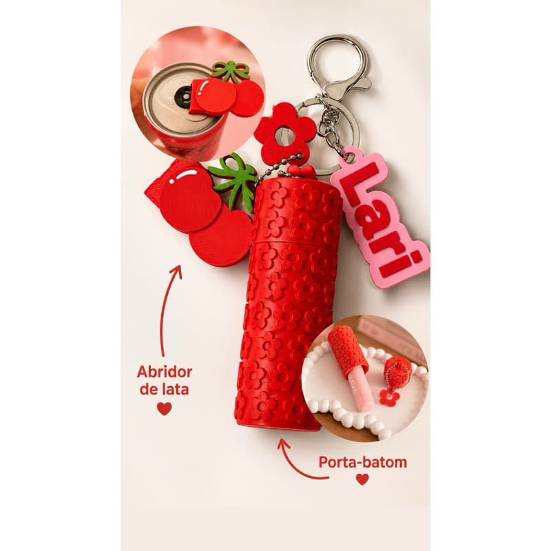 Kit Chaveiro Porta Batom e Abridor com Nome personalizado