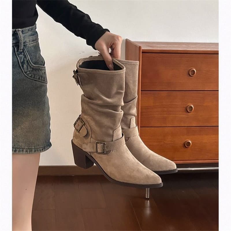 Botas de pilha de Cowboy ocidental mulheres salto grosso apontou Toe Martin botas 2026 inverno novo estilo moda senhoras