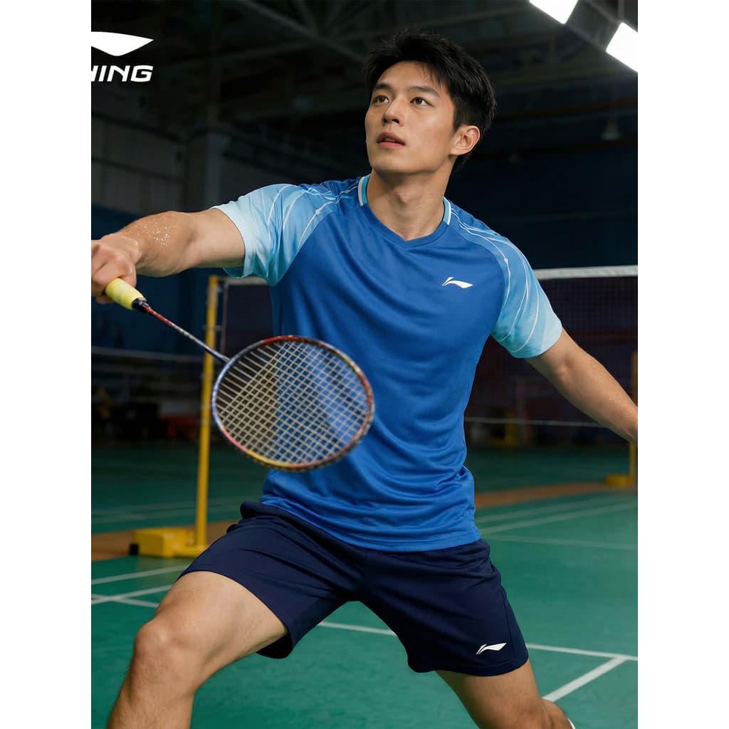 Li Ning camiseta de manga curta de secagem rápida masculina verão novo estilo seda gelo respirável fino Badminton esport