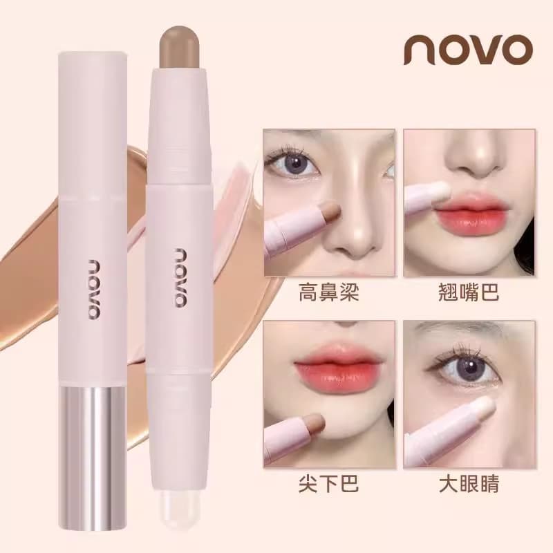 Bastão de contorno de alto brilho de uso duplo de duas cabeças Caneta multifuncional fosca iluminando rosto Facial nariz