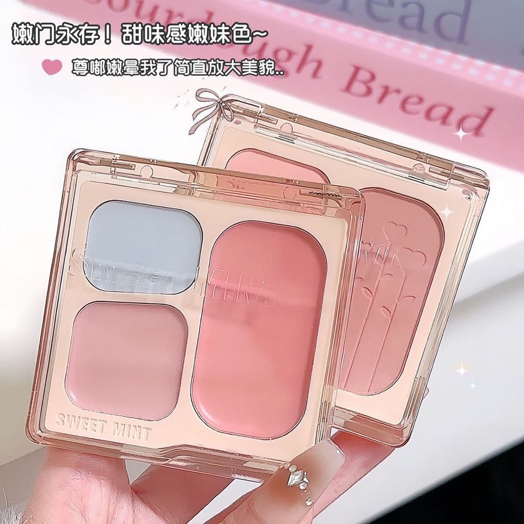 SWEETMINT paleta de blush de três cores, expansão de blush coreano, cor retrátil, três em um, paleta de blush fosco Natu