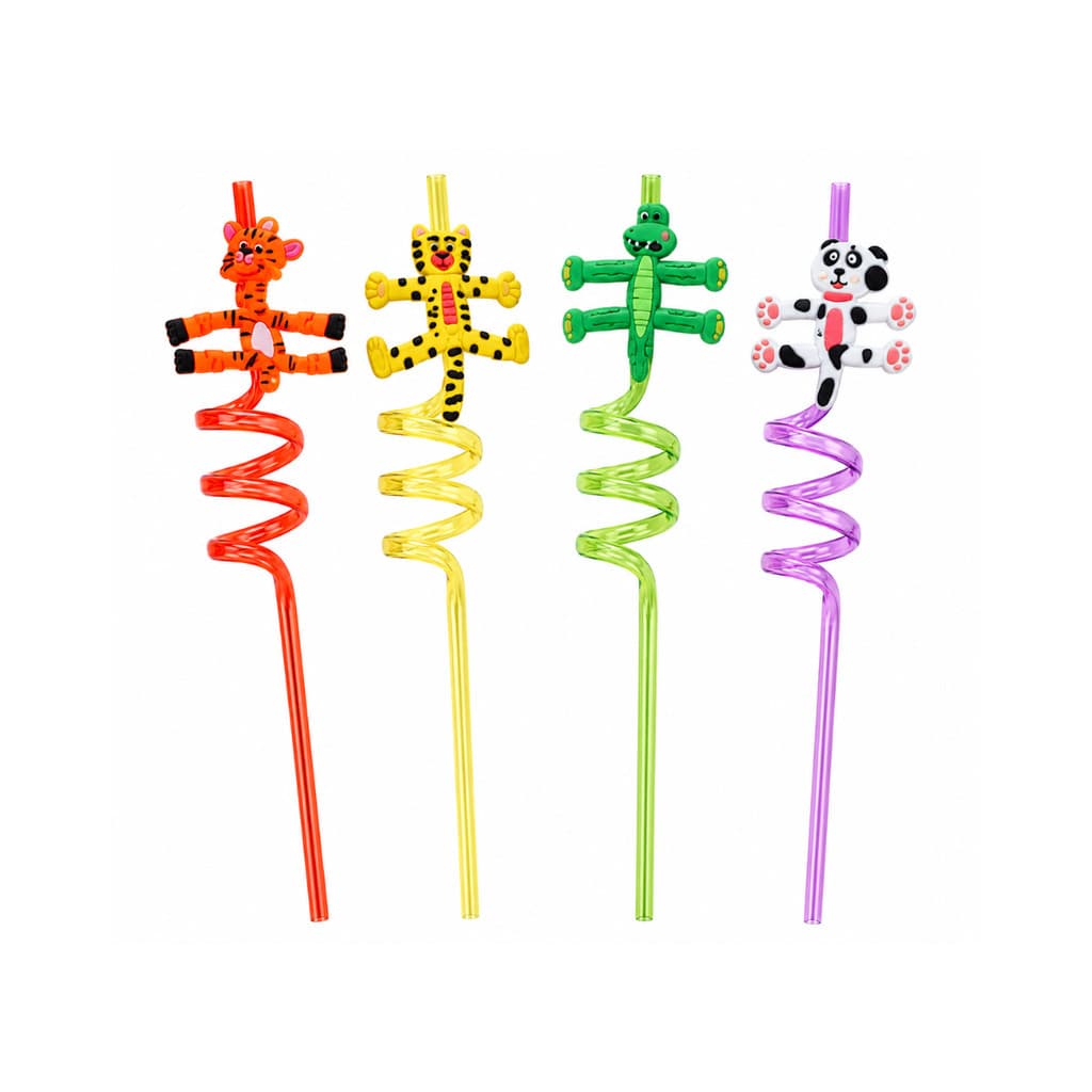 Kit 4 Canudos Espiral Animais SilverFestas - Nova Embalagem
