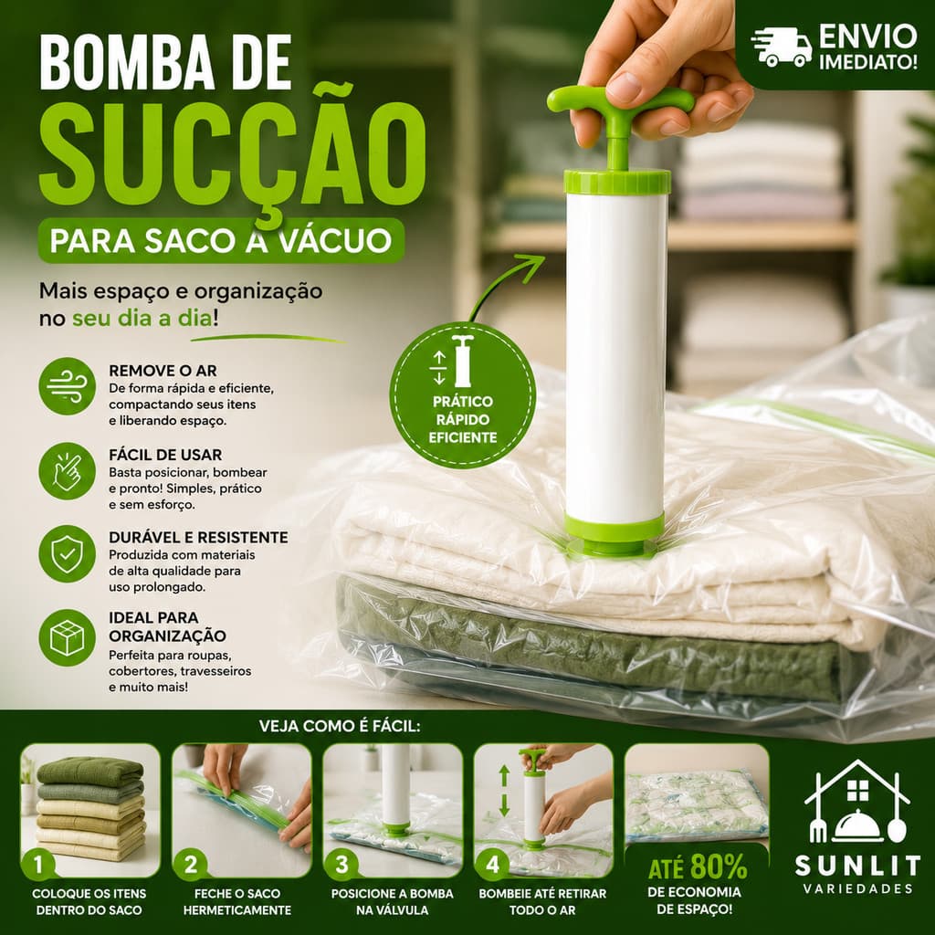 Bomba de Sucção para Saco a Vácuo – Compacta, Prática e Essencial para Organização e Armazenar D