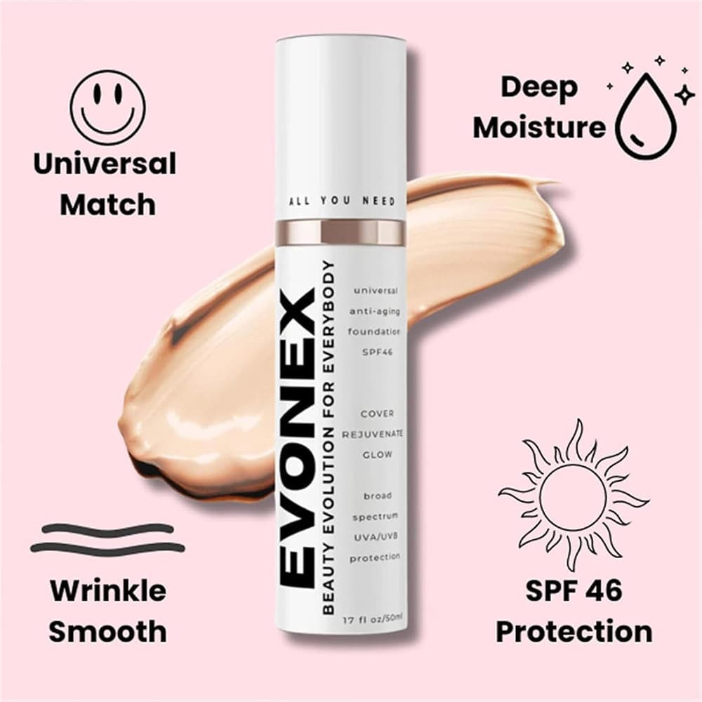Base Anti-Envelhecimento EVONEX SPF45, Base Tudo-em-Um para Cobertura e Brilho Rejuvenescedor H657