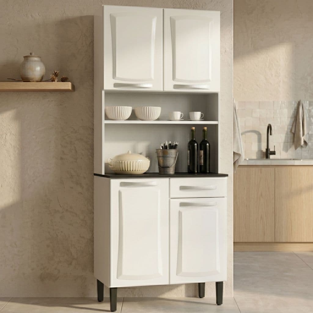 Kit Cozinha Compacta Itatiaia 80cm Pratika Armário 4 Portas 1 Gaveta Branco -