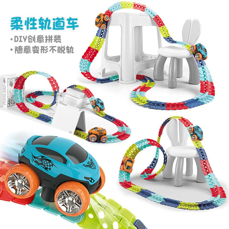 Carro elétrico flexível de pista sem gravidade, montado em borracha macia, brinquedo educativo infantil DIY, montanha-ru