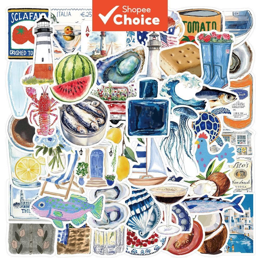 Adesivos Estéticos De Aquarela Retrô De Mar Aberto , 250 Peças , Para Cartões De Verso , Laptops , Skates , Malas , Álbu