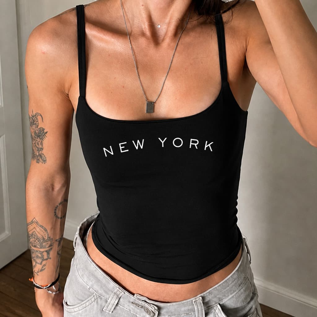 Regata de Alcinha Blusa Feminina New York NY Basic Forrada Moda Casual Comfy