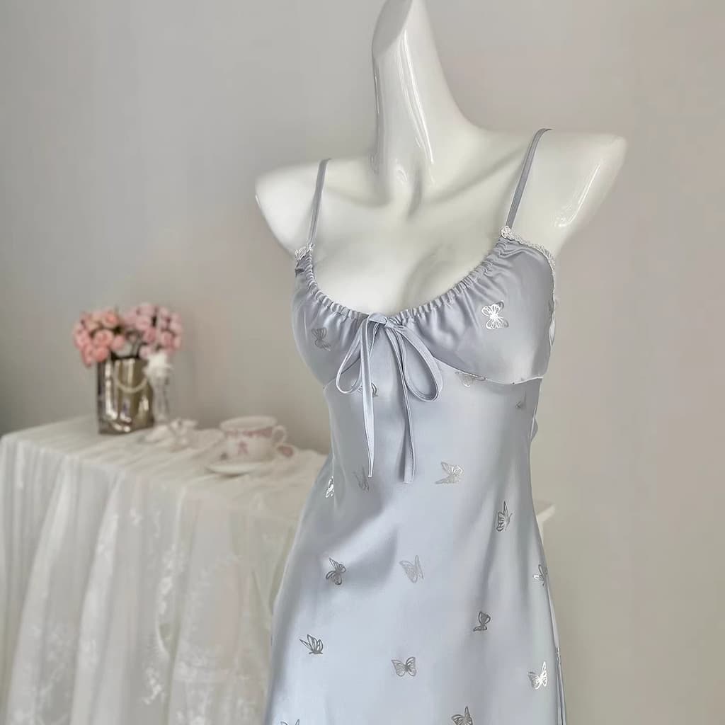 Camisola de dormir feminina Pure Desire com almofadas no peito, camisola de alças com estampa de borboleta, roupa de dor