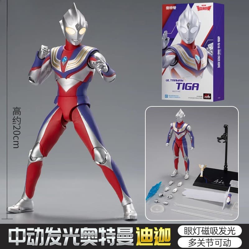 ZD Toys Ultraman Tiga Action Figure Com Absorção Magnética E Recurso Iluminado-Modelo Colecionável Articulado , Presente