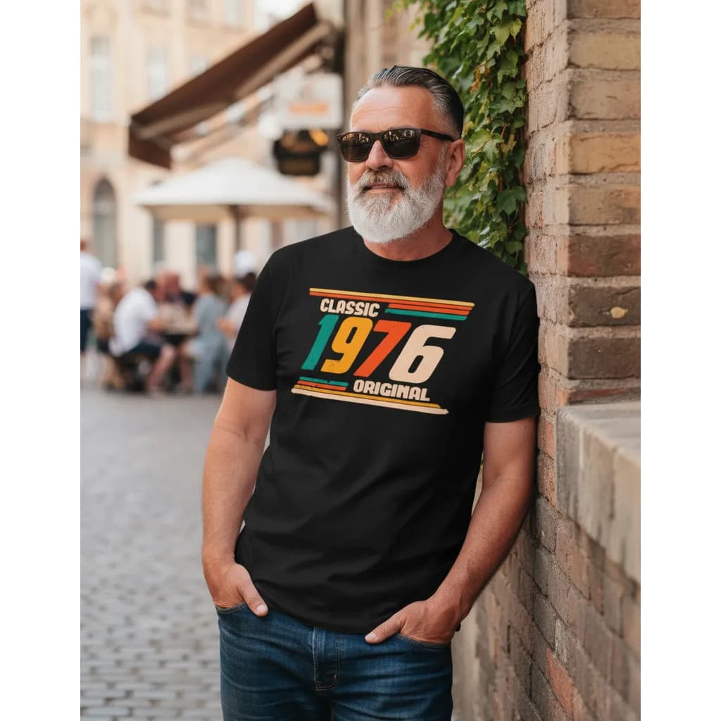 Camiseta Masculina 1976 Classic 50 Anos 100% Algodão Premium Aniversário