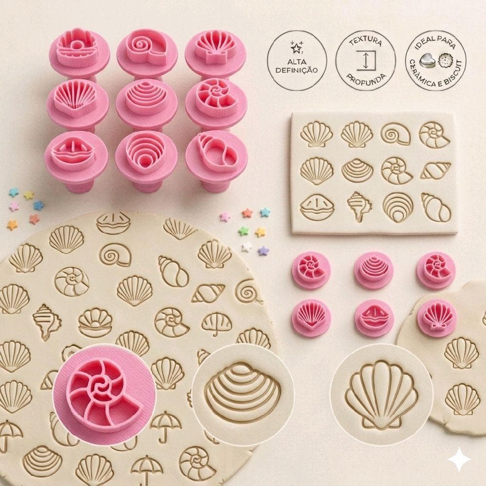 Kit Carimbo Fundo do Mar para Cerâmica Argila Biscuit Artesanato Cerâmica Fria