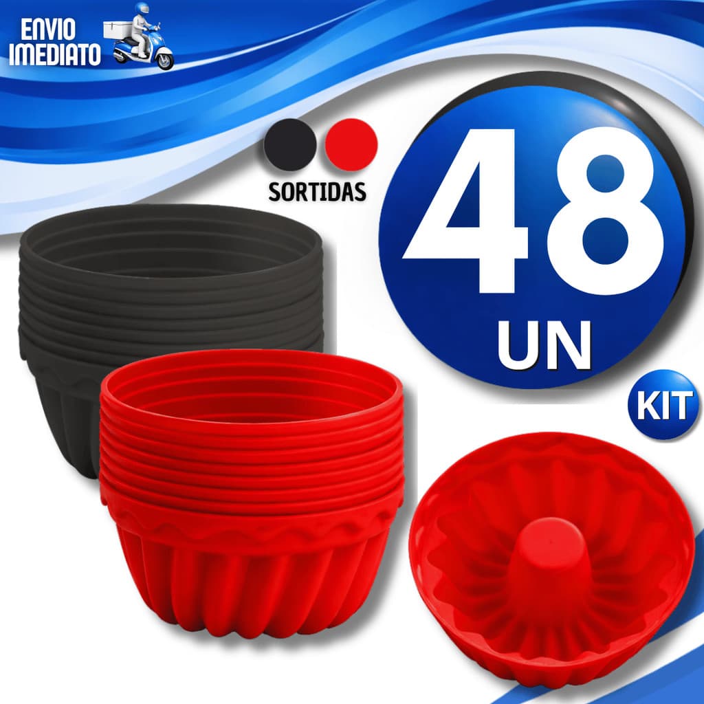 Jogo Forma Silicone Cupcake Forminha Redonda Air Fry Bolinho Pudim Cupcake Cozinha Confeitaria Premium