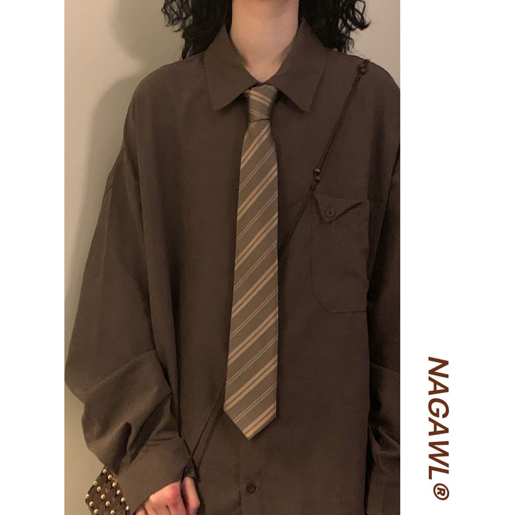 Naga caseiro 2026 primavera japonês Retro solto camisa de cor sólida estilo Preppy Casual camisa de manga comprida topo