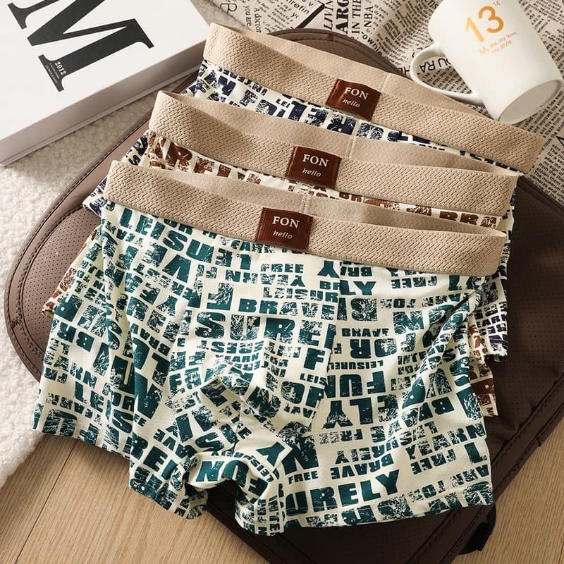 Legal sentimento de seda gelo roupa interior masculina verão inglês moda carta impressão confortável alta elasticidade m
