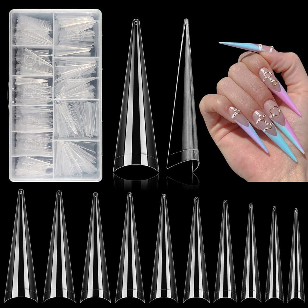 500 Unidades De Pontas De Unhas De Estilete Para Acrílicas , Falsas Transparentes Longas XL Macias Sem Rastros , Meia Ca