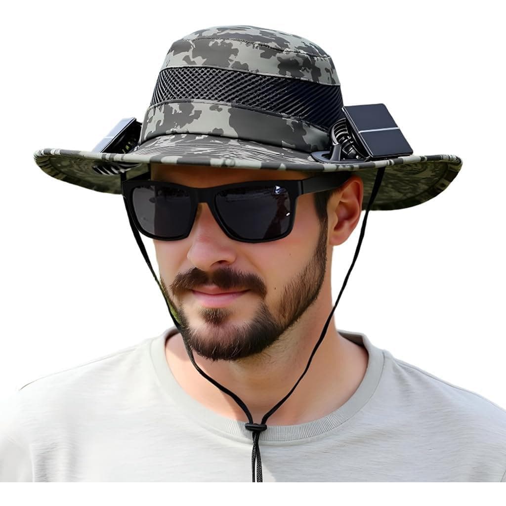 Chapéu de Aba Larga com Ventiladores Solares Integrados, Chapéu Grande para Pesca com Ventiladores para Homens, para Ati