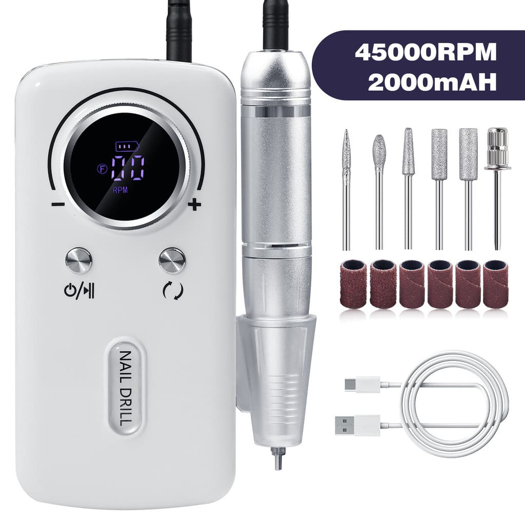 Lixador de Unhas 45000 RPM Sem Fio Broca Elétrica Recarregável USB Remoção de Gel para Salão e Uso Doméstico