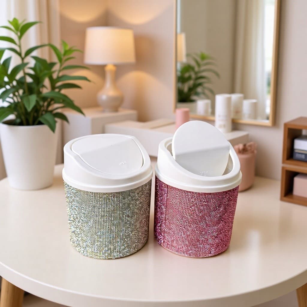 {Good-looking}Diamond-embellished makeup tool storage tube Multi-Compartment Makeup Brush Storage Bucket Desktop Multifu