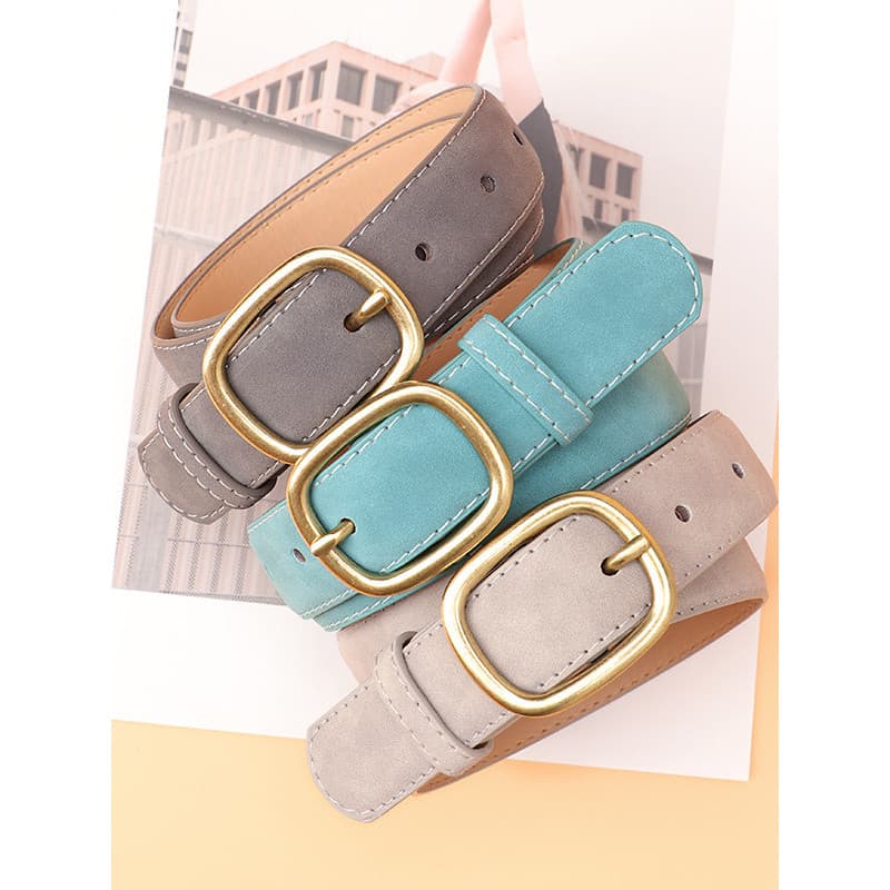 Cinto de moda azul claro cinza camurça feminina Casual pino fivela Jeans cinto simples All-Match decorativo senhoras cin
