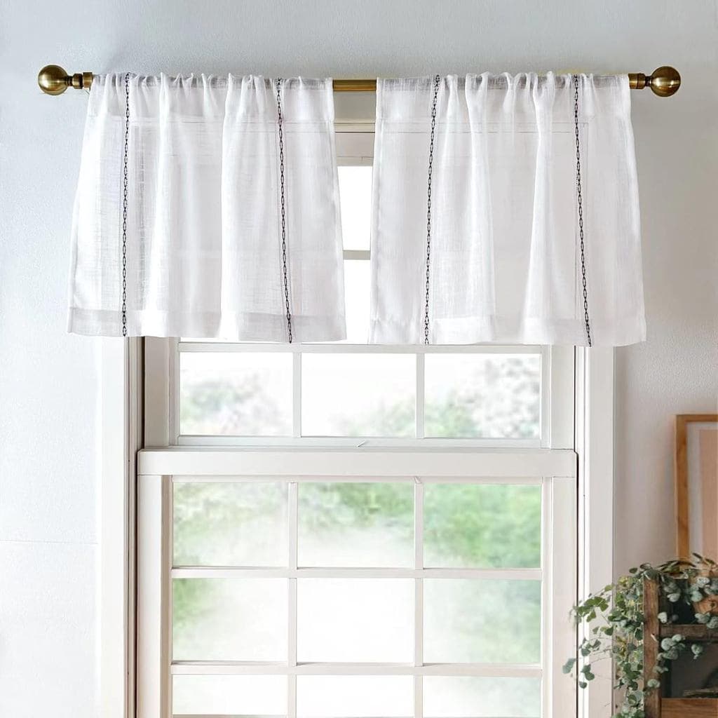 Pacote com 2 Cortinas Transparentes Estilo Linho para Cozinha, Sala de Estar e Quarto, Cortinas Pequenas Brancas em Voil