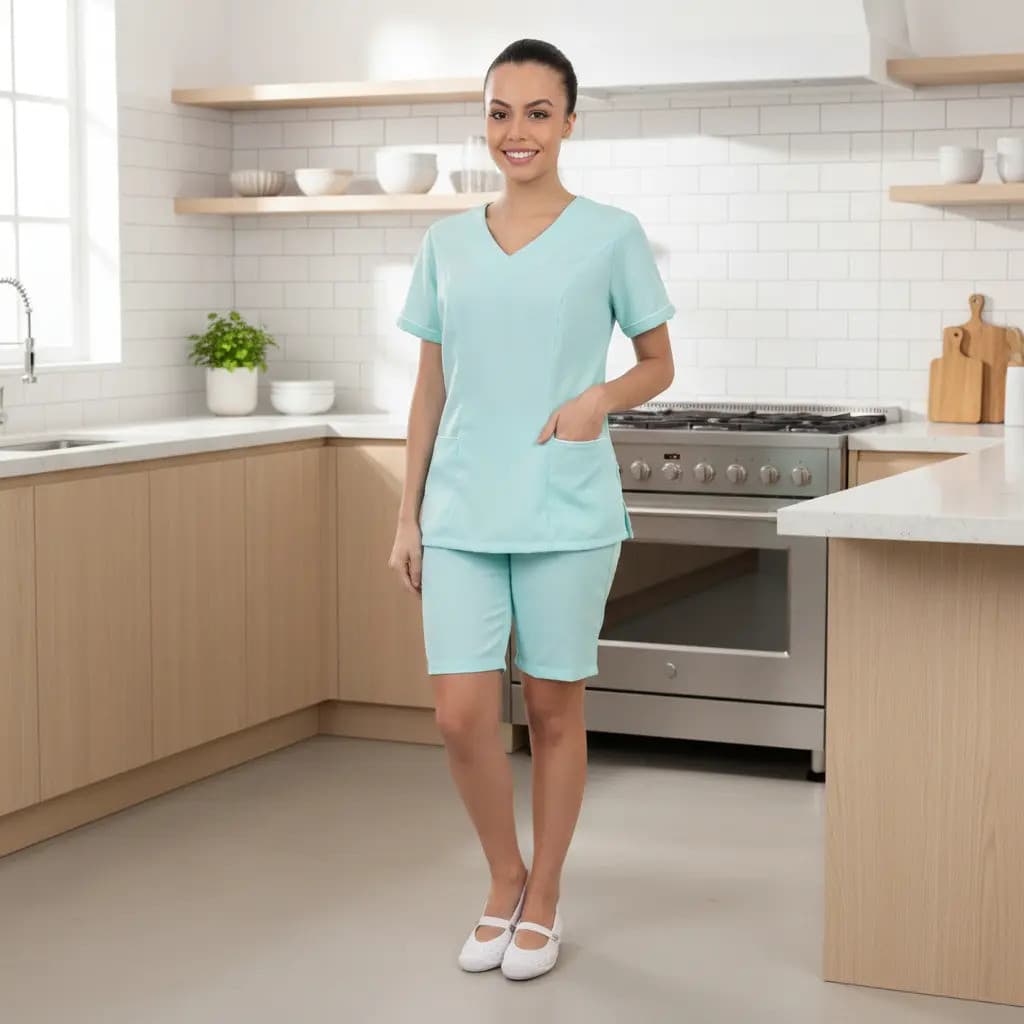 Kit 2 Conjuntos Uniformes Shorts Babá Cuidadora Esteticista