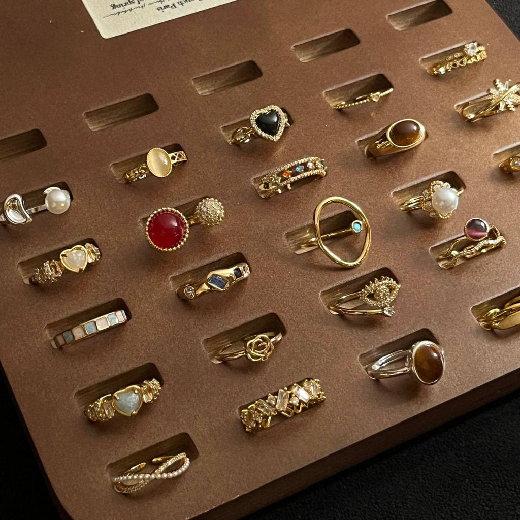 kit anel anel Estilo Medieval Melade tigre olho pedra anel esmalte gotejamento esmalte Encore vermelho banhado a ouro Re