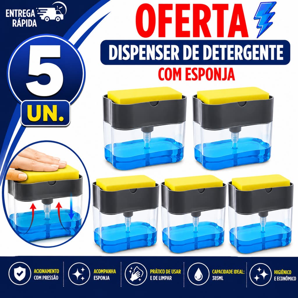 DOSADOR DE DETERGENTE COM ESPONJA INTEGRADA  ACESSÓRIO COZINHA