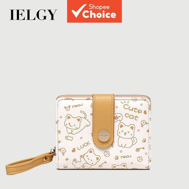 IELGY carteira feminina curta estilo japonês com estampa de gatinho fofo, porta-cartões e bolsa para moedas com zíper