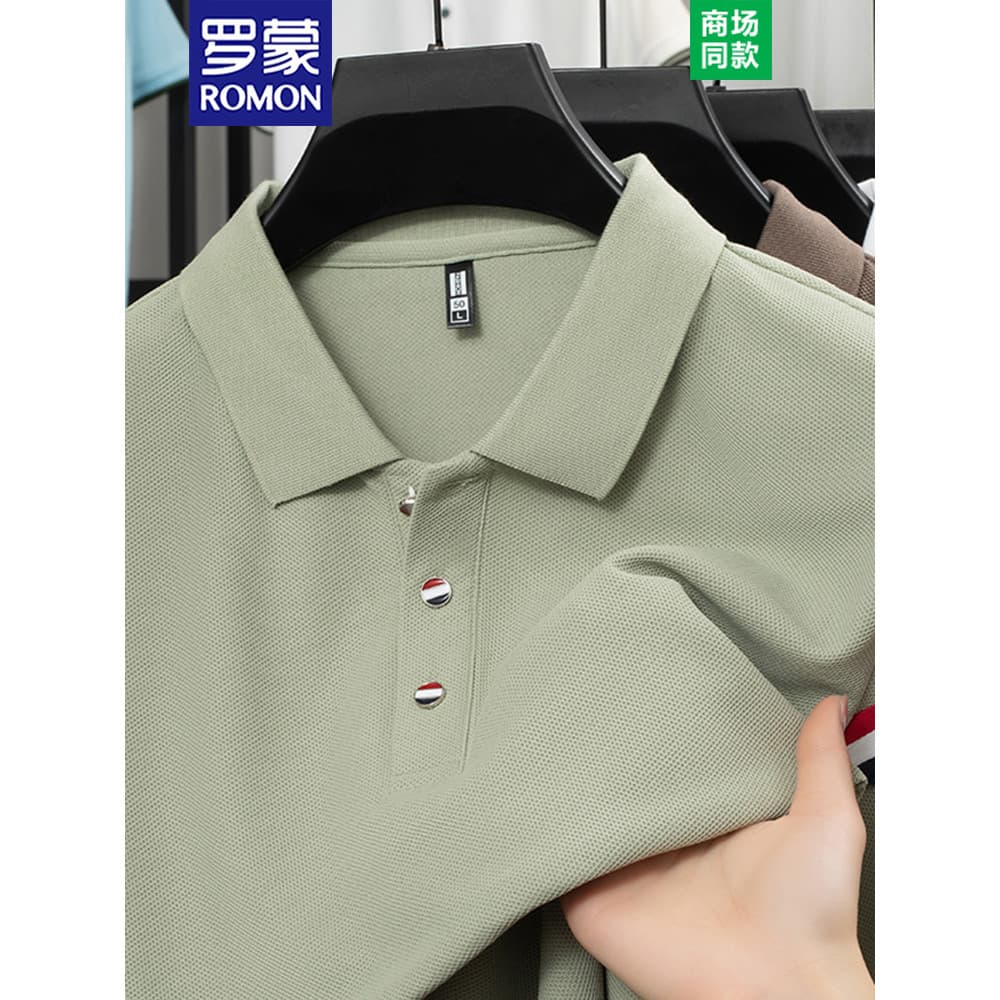 Lomon lapela puro algodão de manga curta camiseta masculina 2025 verão novo estilo negócios Casual pai respirável POLO c