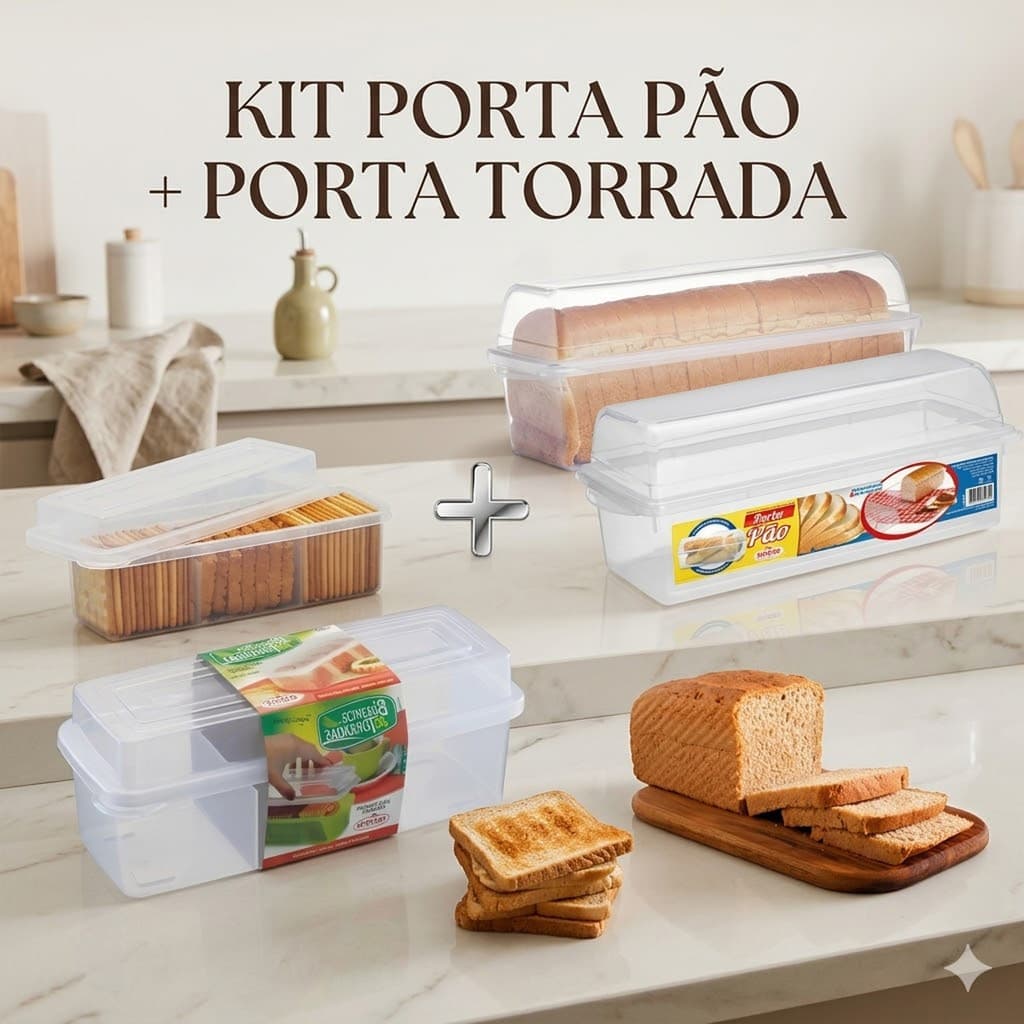 Kit Porta Pão De Forma E Porta Torrada Organizador De Cozinha