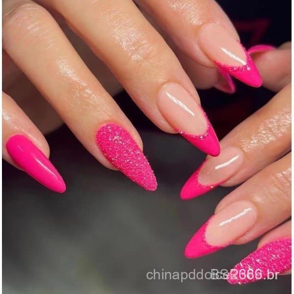 unha postica realista amendoada francesinha Com Cola unhas postiças decoradas média nails