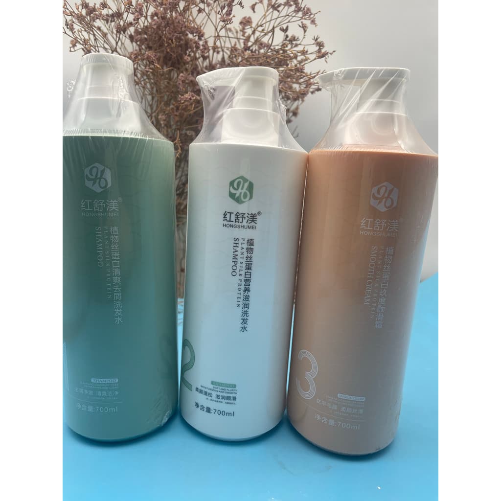 Hongshumei Plant Silk Protein Refrescante Shampoo Anticaspa Suave Fofo Hidratante Creme Suave 700ml