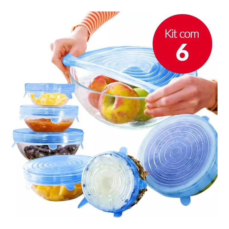 Kit Tampas De Silicone Universal 6 Peças Reutilizável Hermética Para Potes Panelas Frutas