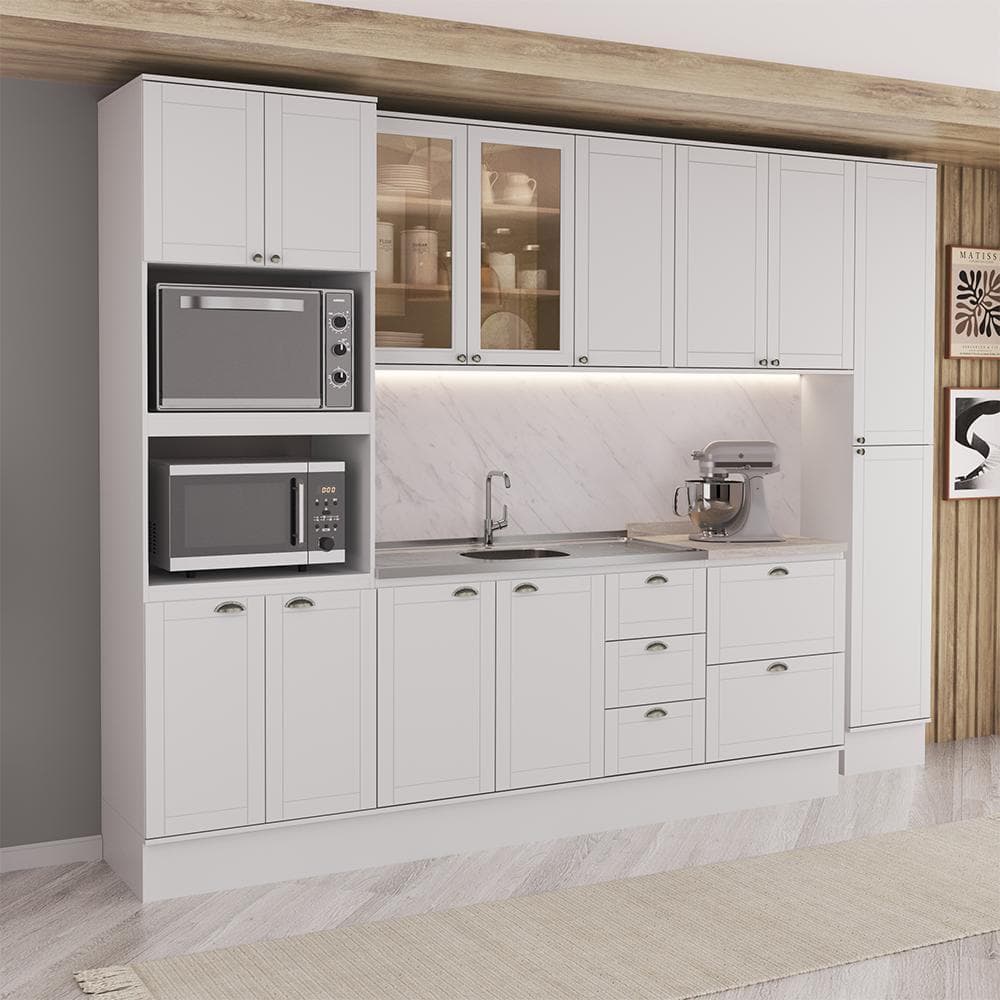 Armário de Cozinha Completa com Balcão Milla Quick Carraro Branco
